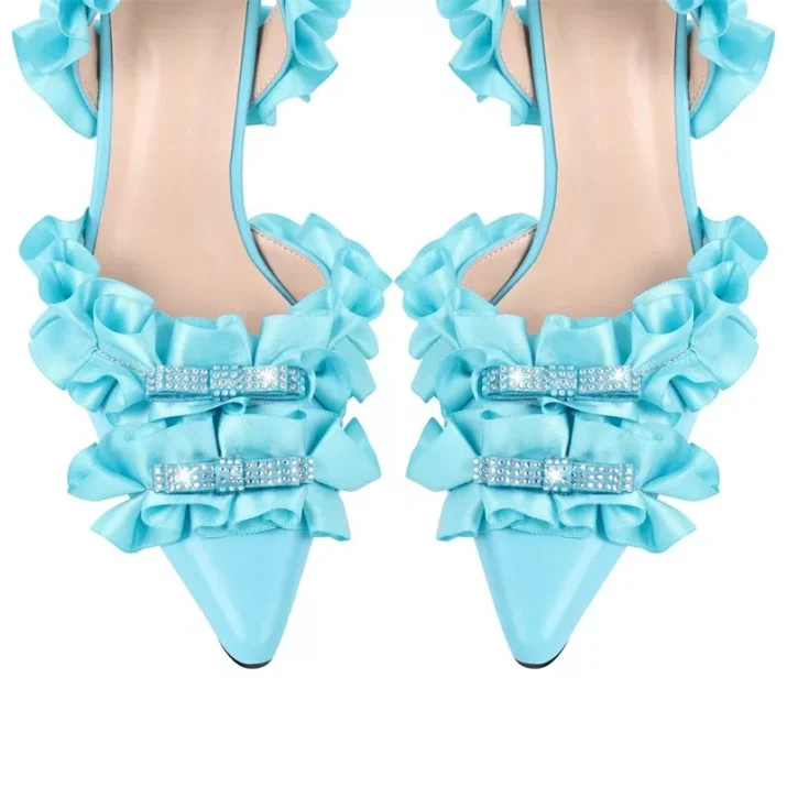 Pleated Ankle Strap Sandals in Cyan
