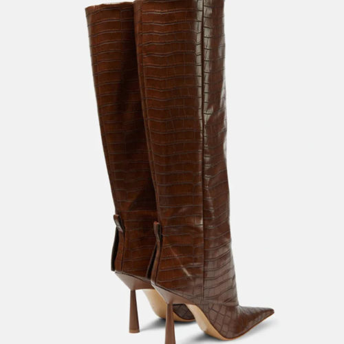 Pointed Leather Knee Boots