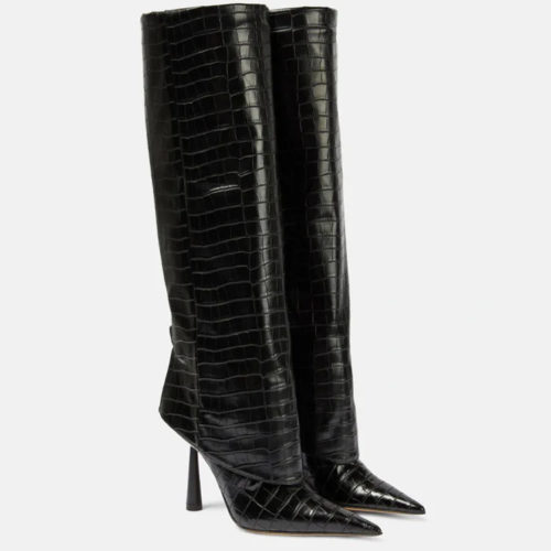 Pointed Leather Knee Boots