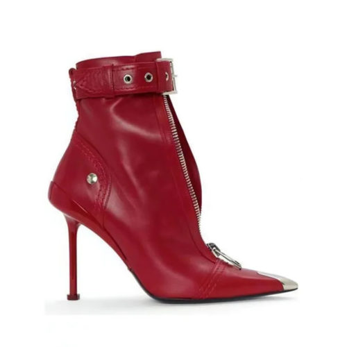 Buckle Zipper Red Heels