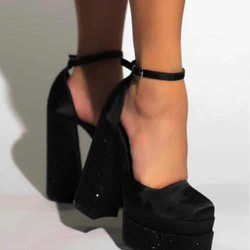 Platform Satin Pumps Sandals in black