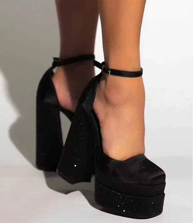 Platform Satin Pumps Sandals in black