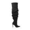 Wrinkle Denim Over Knee Boots in black