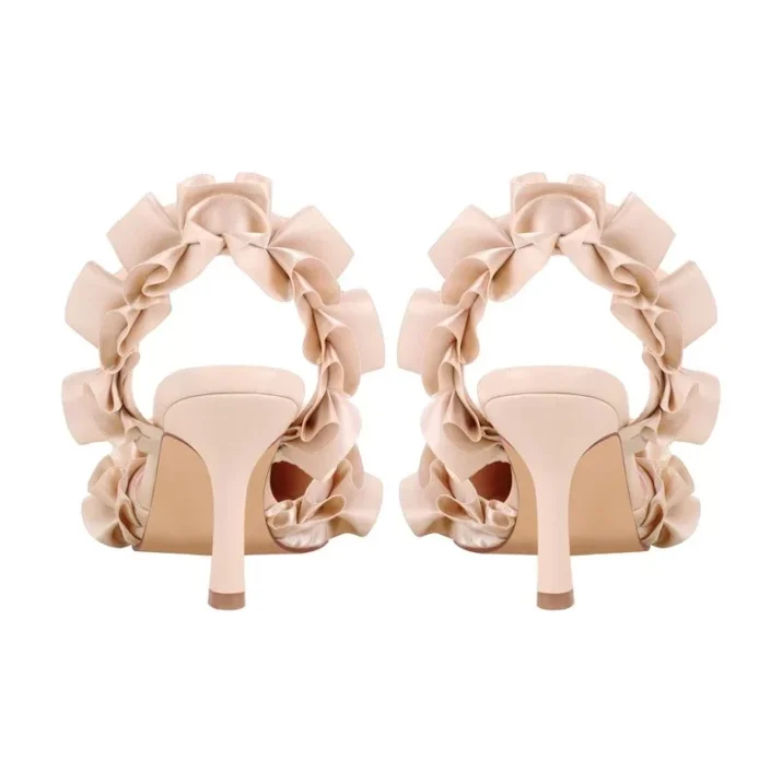 Pleated Ankle Strap Sandals in Nude