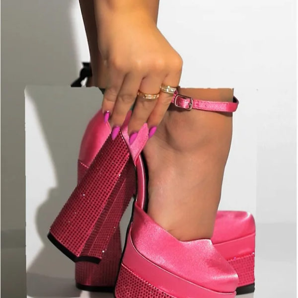 Platform Satin Pumps Sandals in pink