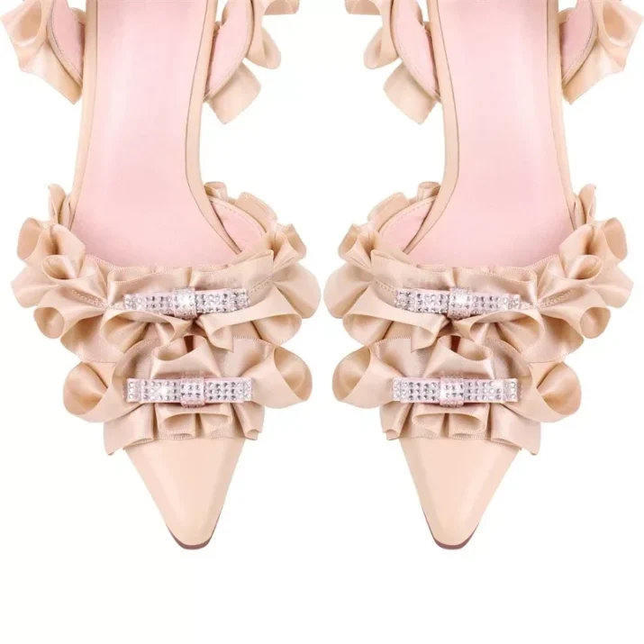 Pleated Ankle Strap Sandals in Nude