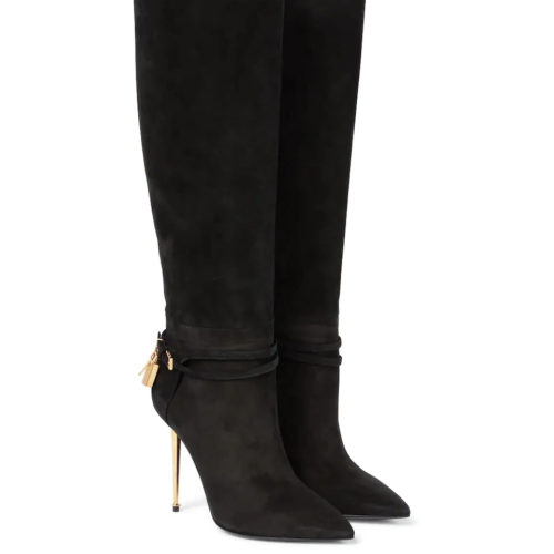 Black Pointed Toe Suede Knee-High Boots