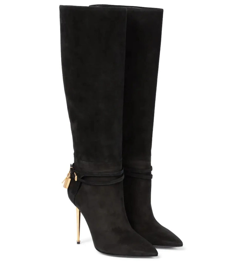 Black Pointed Toe Suede Knee-High Boots