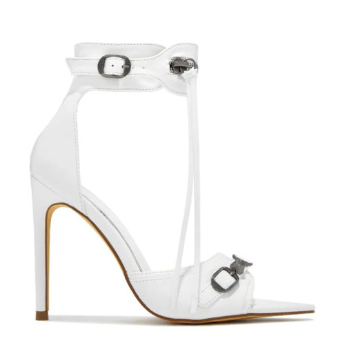 Zip Tassel Open Toe Sandals in white