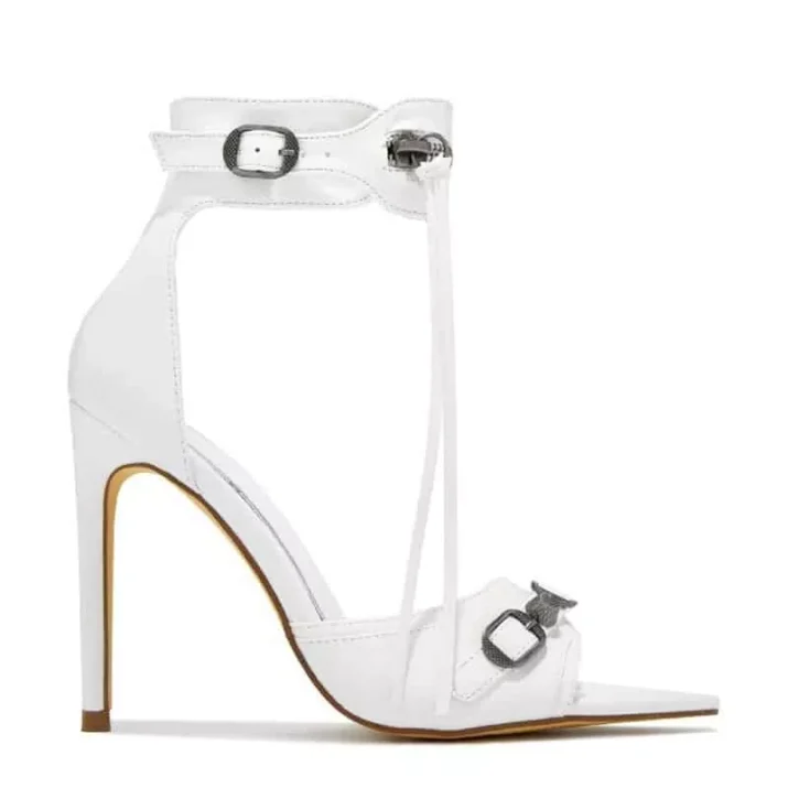 Zip Tassel Open Toe Sandals in white