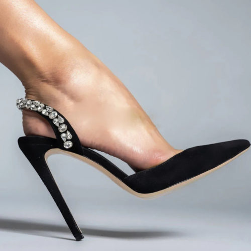 Embellished Slingback Stiletto Pumps in black