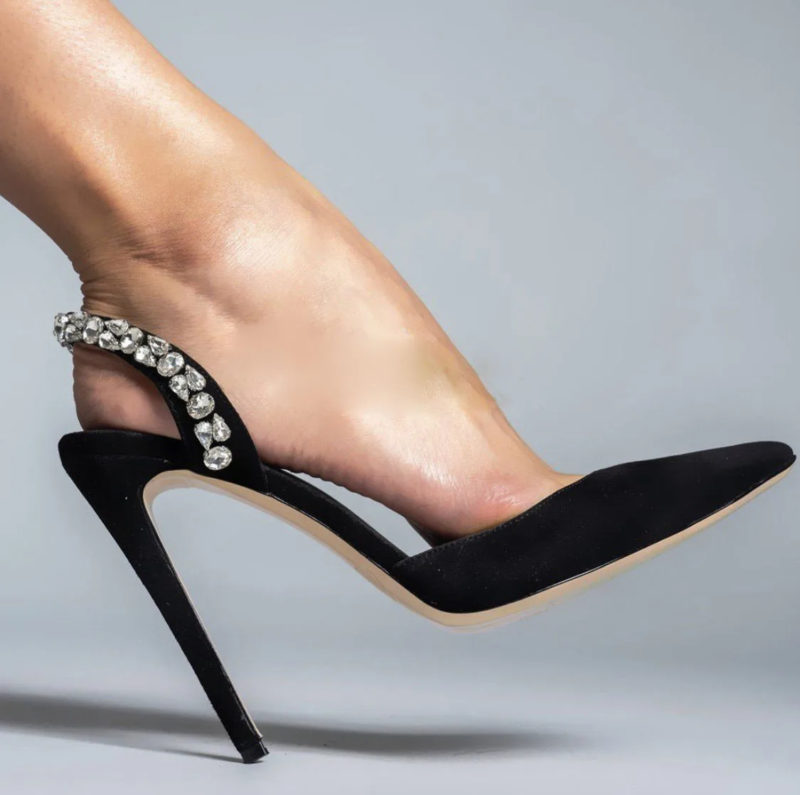 Embellished Slingback Stiletto Pumps in black