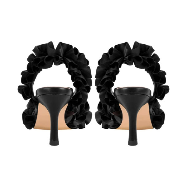 Pleated Ankle Strap Sandals in Black