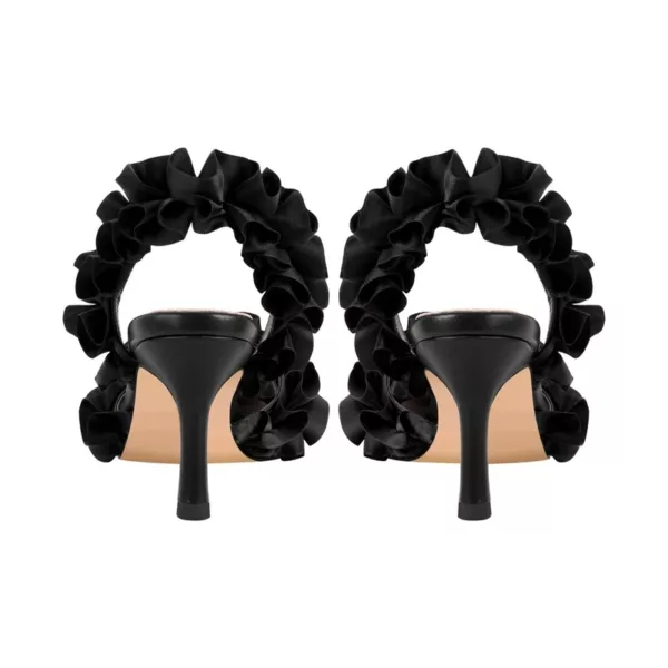 Pleated Ankle Strap Sandals in Black
