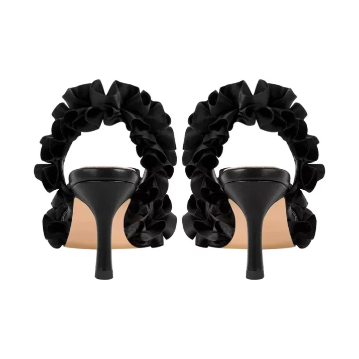 Pleated Ankle Strap Sandals in Black