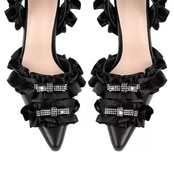 Pleated Ankle Strap Sandals in Black