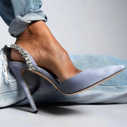 Embellished Slingback Stiletto Pumps in gray