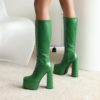 Square Heeled Croc Knee High Chunky Boots