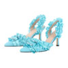 Pleated Ankle Strap Sandals in Cyan