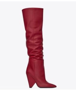 Leather Pleated Conical Heel Over The Knee Boots