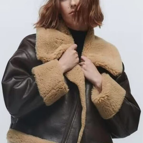 Oversized Collar Cropped Aviator Jacket