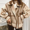 Double-Faced Faux Suede & Fur Ecru Aviator Jacket