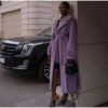 Faux Fur Belted Midi Coat in Purple