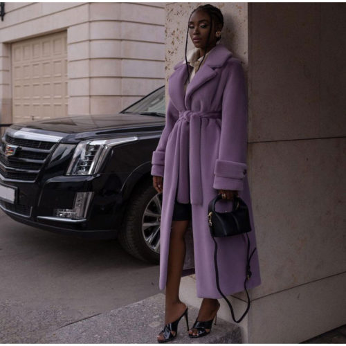 Faux Fur Belted Midi Coat in Purple