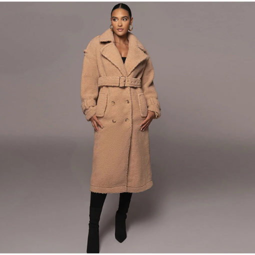 Mid-Length Teddy Borg Belted Coat