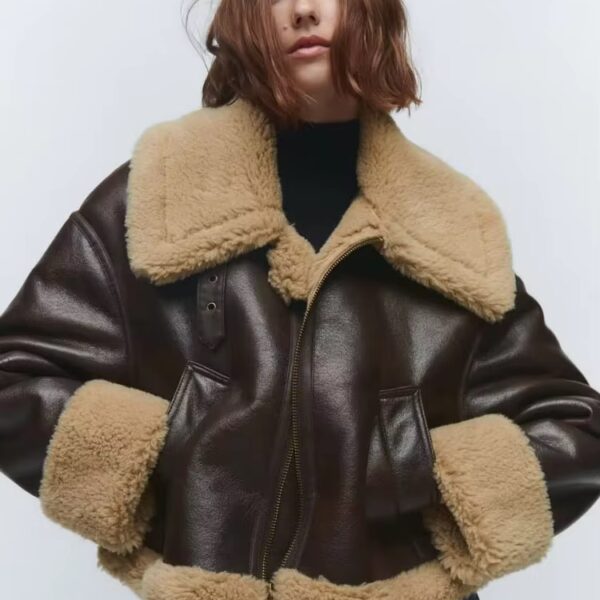 Oversized Collar Cropped Aviator Jacket