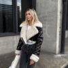 Black Borg Lined Faux Leather Cropped Aviator