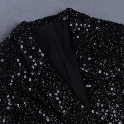 Sequined Double Breast Blazer Dress in Black