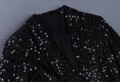 Sequined Double Breast Blazer Dress in Black
