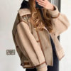 Double-Faced Faux Suede & Fur Ecru Aviator Jacket