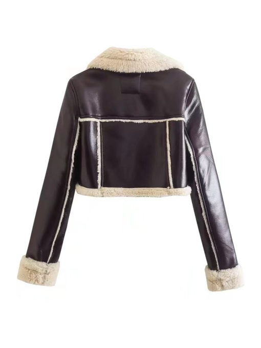 Cropped Faux Leather Double-Faced Jacket