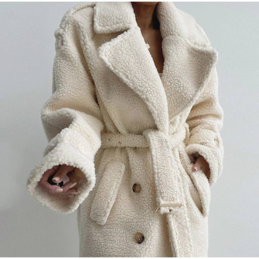 Mid-Length Teddy Borg Belted Coat