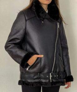 Faux Fur Oversized Black Pu Aviator Jacket