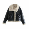 Black Faux Fur Lined Faux Leather Oversized Aviator Jacket