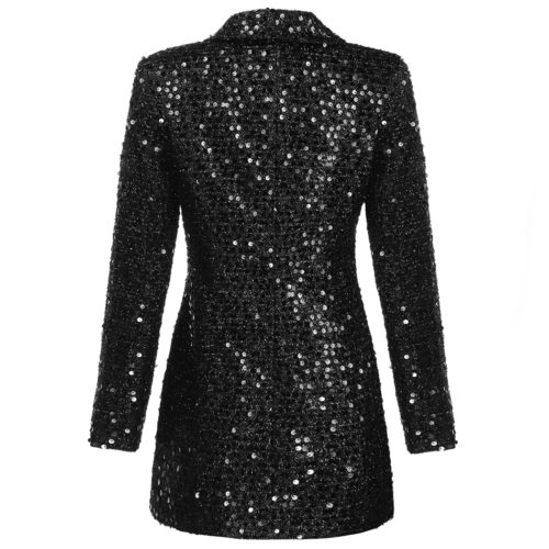 Sequined Double Breast Blazer Dress in Black