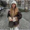 Contrast Collar Aviator Jacket in Brown
