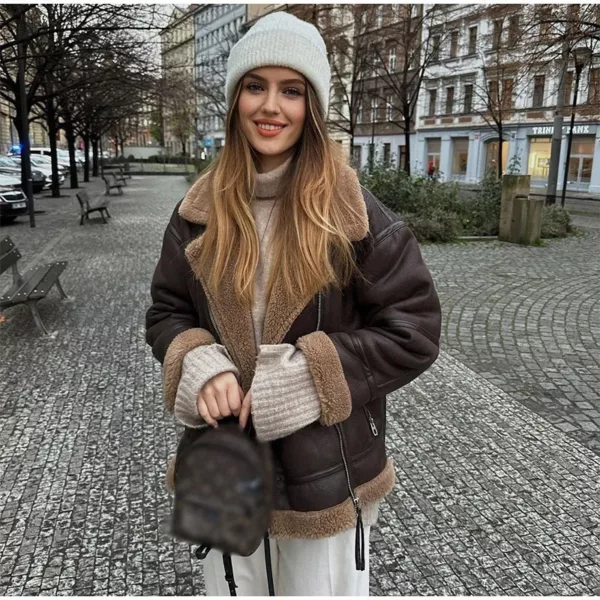 Contrast Collar Aviator Jacket in Brown