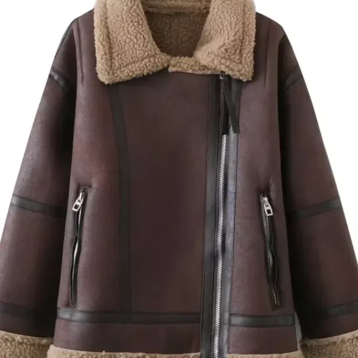 Contrast Collar Aviator Jacket in Brown
