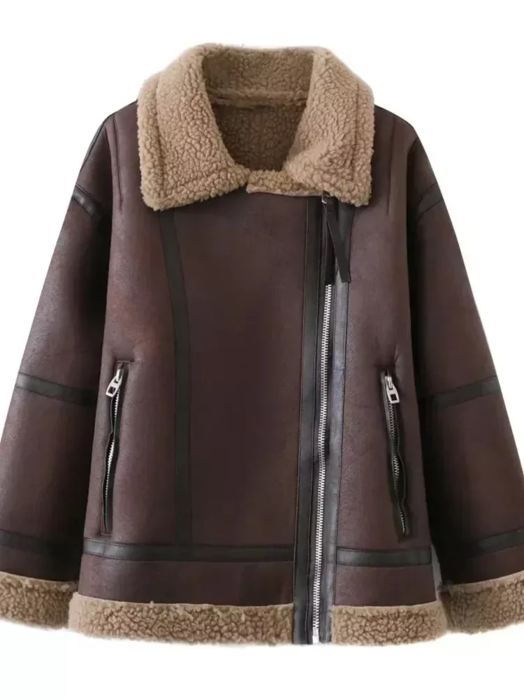 Contrast Collar Aviator Jacket in Brown - Image 7