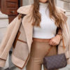 Double-Faced Faux Suede & Fur Ecru Aviator Jacket