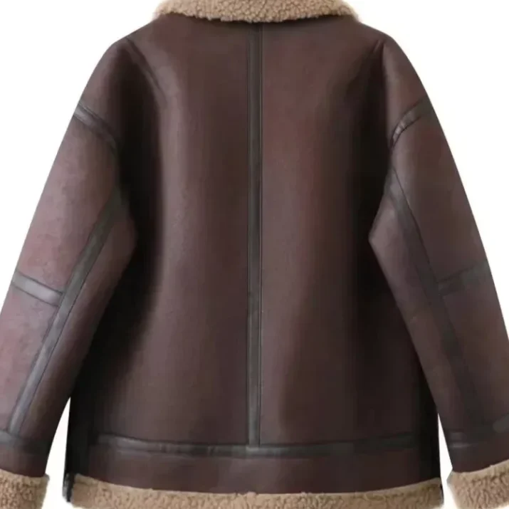 Contrast Collar Aviator Jacket in Brown