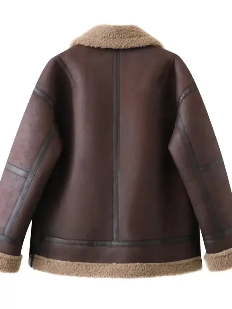 Contrast Collar Aviator Jacket in Brown - Image 8