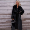 Faux Fur Belted Midi Coat in Black