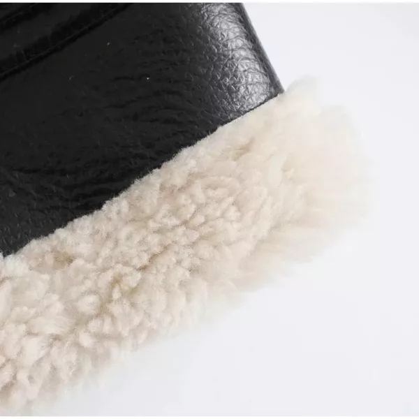 Black Faux Fur Lined Faux Leather Oversized Aviator Jacket