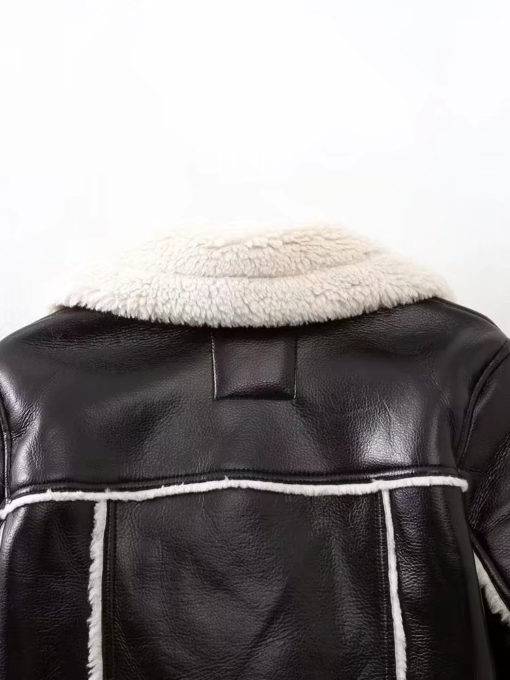 Black Borg Lined Faux Leather Cropped Aviator