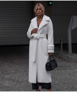Faux Fur Belted Midi Coat in White